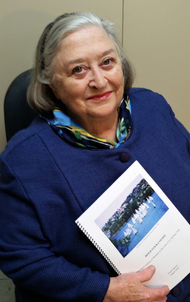 portrait of author sue ingham with hold your course essay, lane cove history prize, 2020